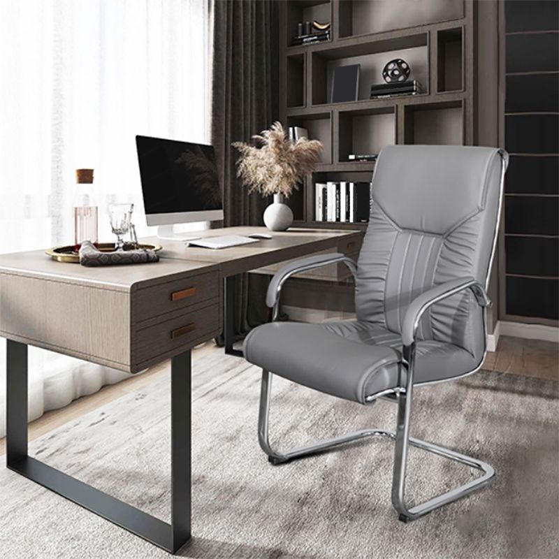 Modern Fixed Arms Task Chair Faux Leather Desk Chair for Office