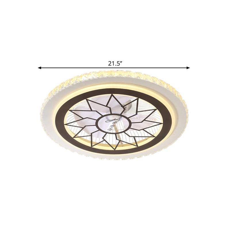 Bloques de cristal LED de 21.5 'L Lámina de ventilador colgante Conjunto de comedor redondo contemporáneo Semi Flush Light con 7 cuchillas