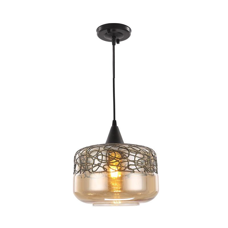 Amber Glass Drum hanglampverlichting eigentijdse 1 hoofdhangende lampkit voor woonkamer