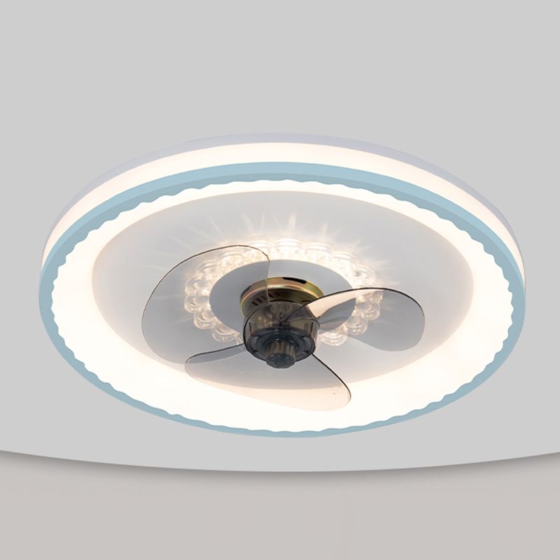 Nordic Style Iron Ceiling Fan Lamp Circle Ceiling Fan Light with Acrylic Shade for Bedroom