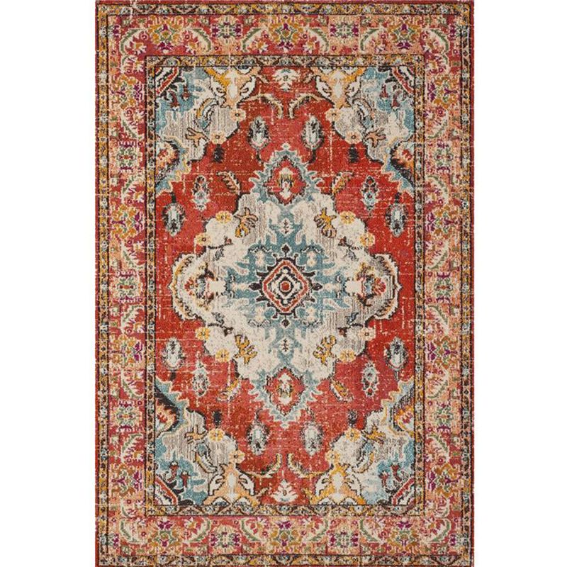 Moroccan Living Room Rug Multi Colored Geometric Pattern Indoor Rug Polyster Anti-Slip Backing Washable Carpet