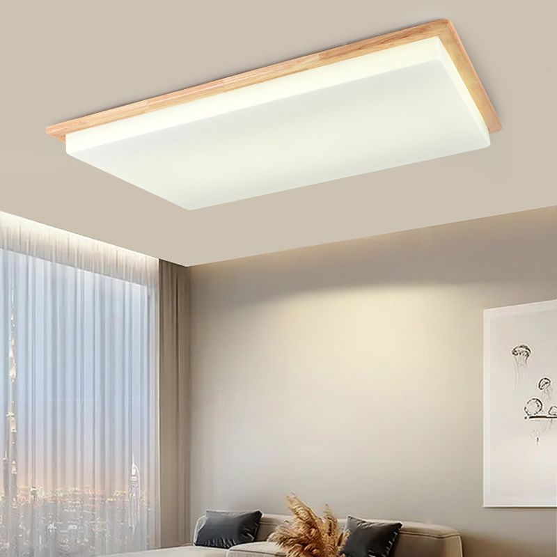 Modern LED Wood Flush Mount Geometric Shape Ceiling Light with Acrylic Shade for Bedroom