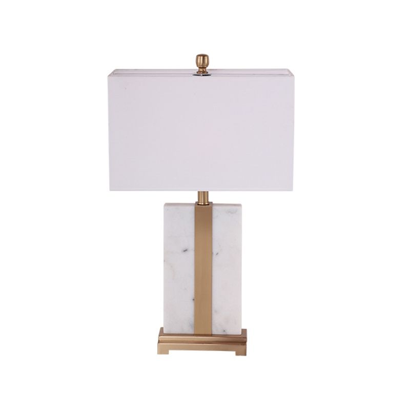 Recangle blanc lampe de chevet de table de nuit moderne à 1 lumière de table de tissu lumineux avec base en marbre