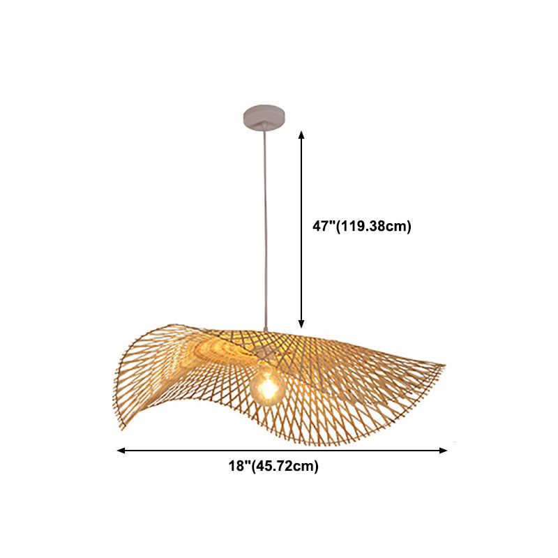 1-Light Chinese Style Bamboo Pendant Light Geometric Hanging Pendant for Tea Room