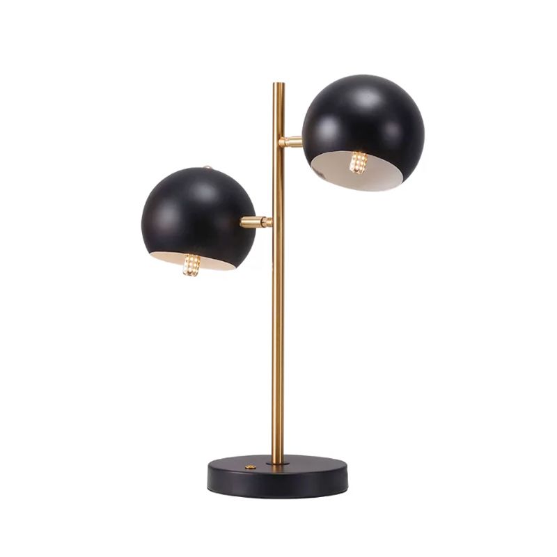 2 Lights Bedside Night Table Lamp Modern Black Finish Desk Lighting with Domed Metal Shade