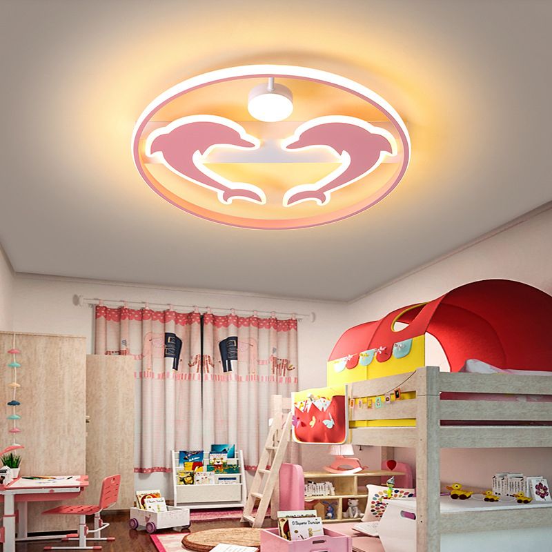 Dolphin and Ball Kids Room Flush Mount Lighting Acrylic Cartoon LED Ceiling Mounted Lamp