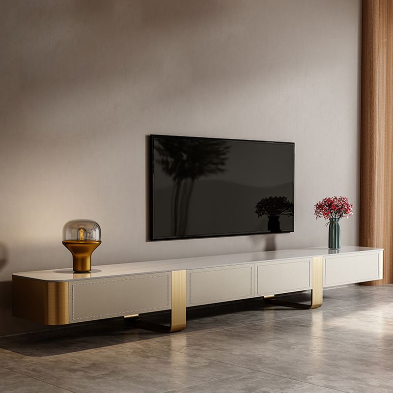 Stone TV Stand Console Glam 4 Drawers Media Console with Metal Legs