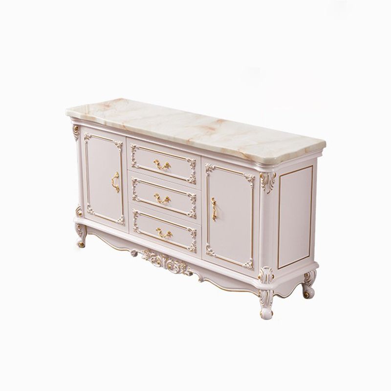 Glam Sideboard White Wood with Door and Drawer for Living Room