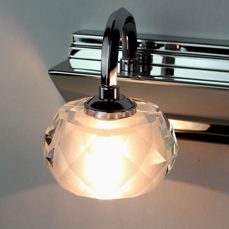 Stainless Steel Wall Sconce Geometric Shape Vanity Lamp with Crystal Shade for Bathroom