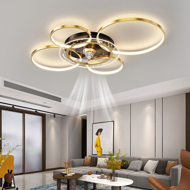 Modern 4-Light Golden Ceiling Fan Lamp LED Ceiling Fan Light for Living Room