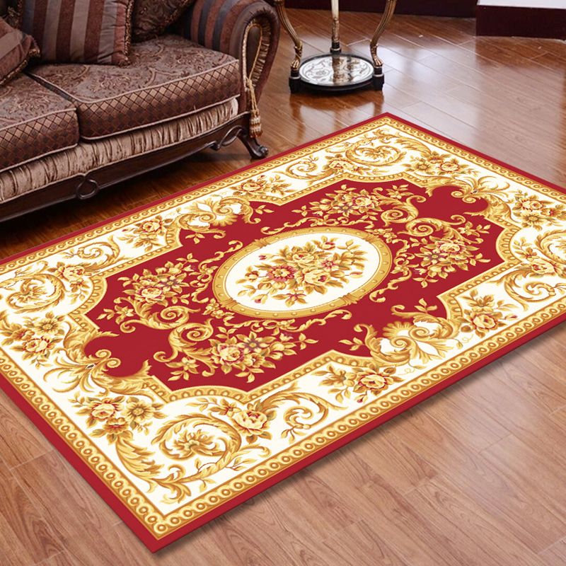 Retro Floral Printed Rug Multi Colored Synthetics Area Rug Anti-Slip Backing Machine Washable Indoor Rug for Parlor