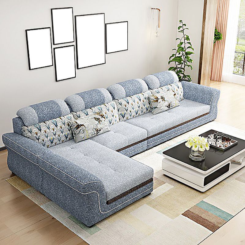 Contemporary Cushion Back Sofa and Chaise Living Room L-Shape Sectional