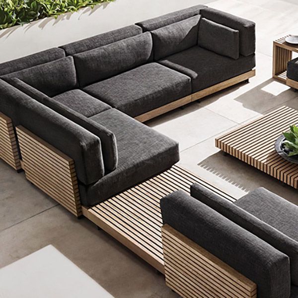 Contemporary Water Resistant Patio Sofa Wood Outdoor Patio Sofa