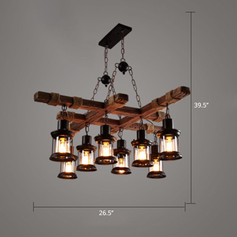 Nautical Style Lantern Chandelier Lamp Wooden Ceiling Pendant Light for Restaurant