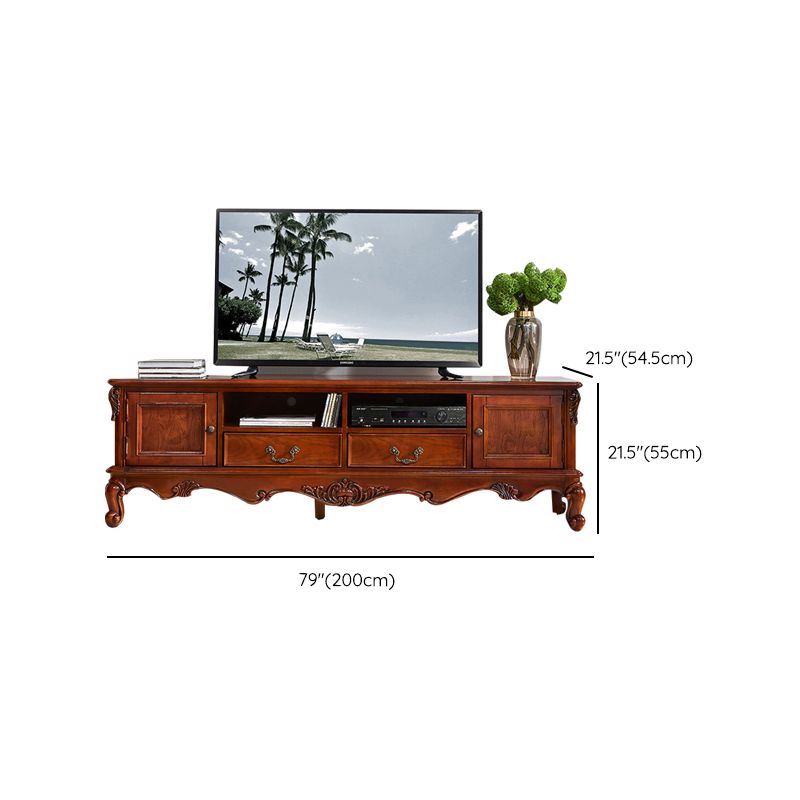 Traditional Wood TV Stand Console Open Storage TV Media Stand with Doors for Living Room