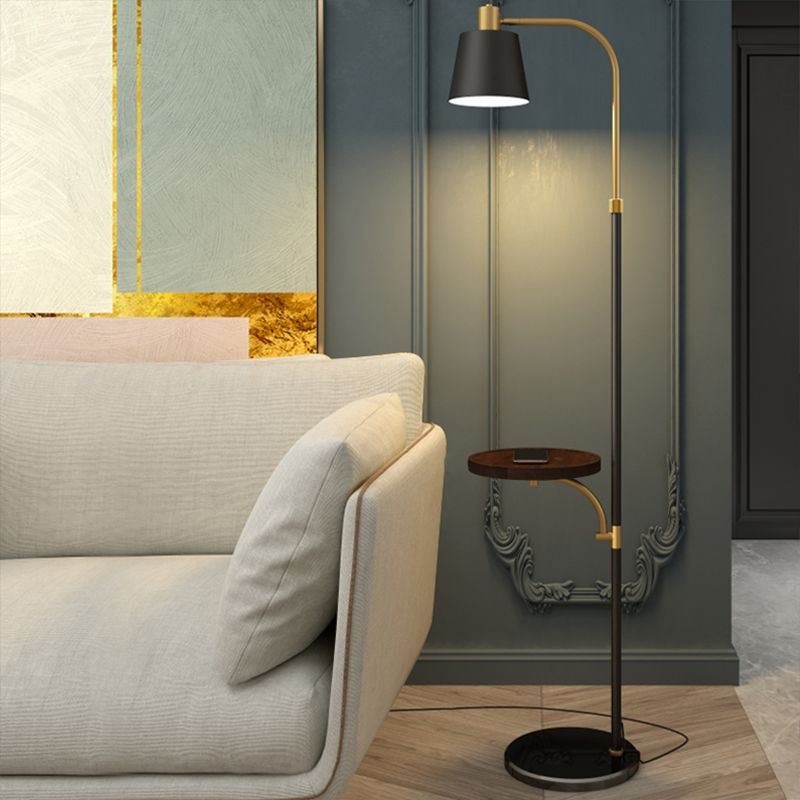 Metallic Barrel Floor Table Light Post Modern Single Black and Gold Finish Standing Floor Lamp