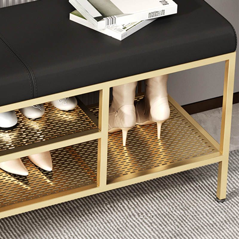 Metal Cushioned Bench Modern Seating Bench with Shelves for Entryway