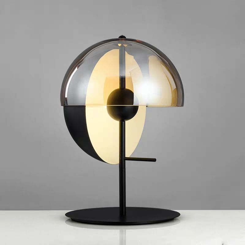 Post-modern Style Glass Table Lamp Black Metal Bedside Nightlight for Bedroom