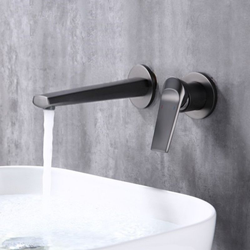 2 Holes Sink Faucet Single Lever Handle Wall-Mounted Low Arc Bathroom Faucet