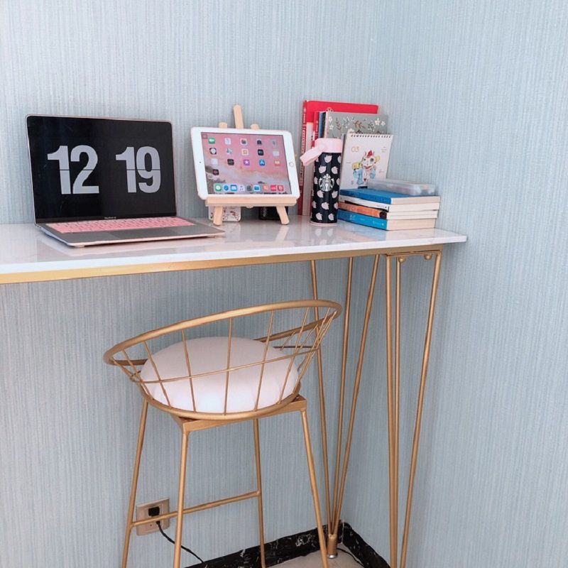 White Glam Style Table in Faux Marble and Metal Milk Tea Shop Bar Table