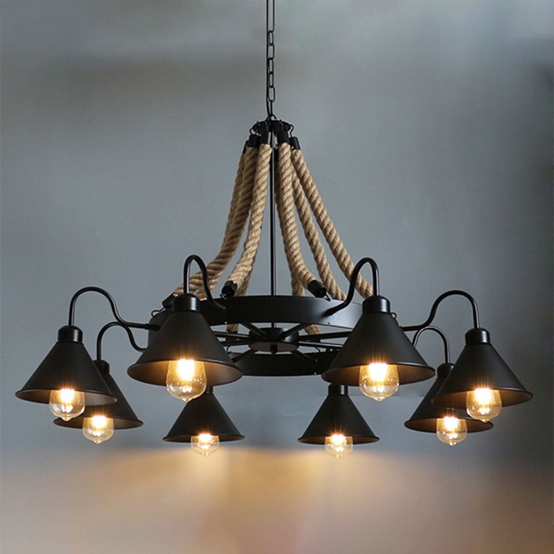 Conical Chandelier Light Fixture Industrial Rope Island Lighting Ideas for Restaurant