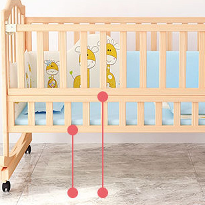 Solid Wood  Baby Crib Convertible Nursery Bed with Casters and Guardrail