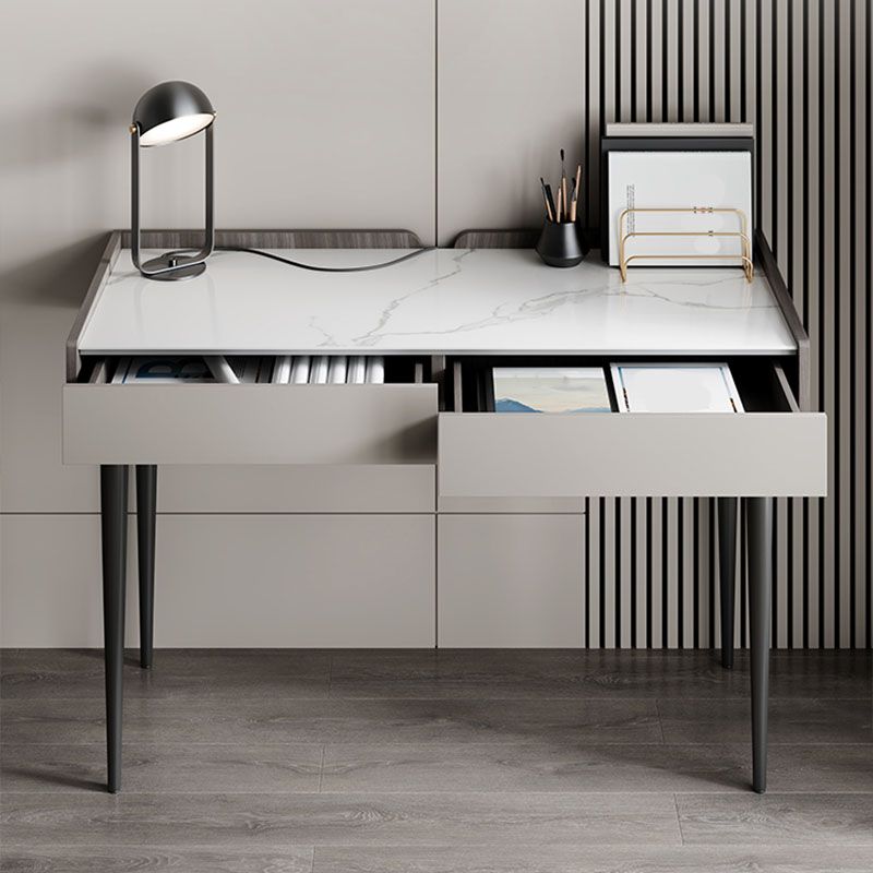 Contemporary Marble Office Desk Parsons With Metal Legs Writing Desk