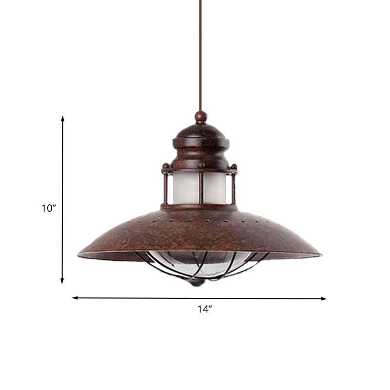 Farmhouse Flared Hanging Light Fixture 1 Bulb Iron LED Ceiling Pendant Lamp in Rust