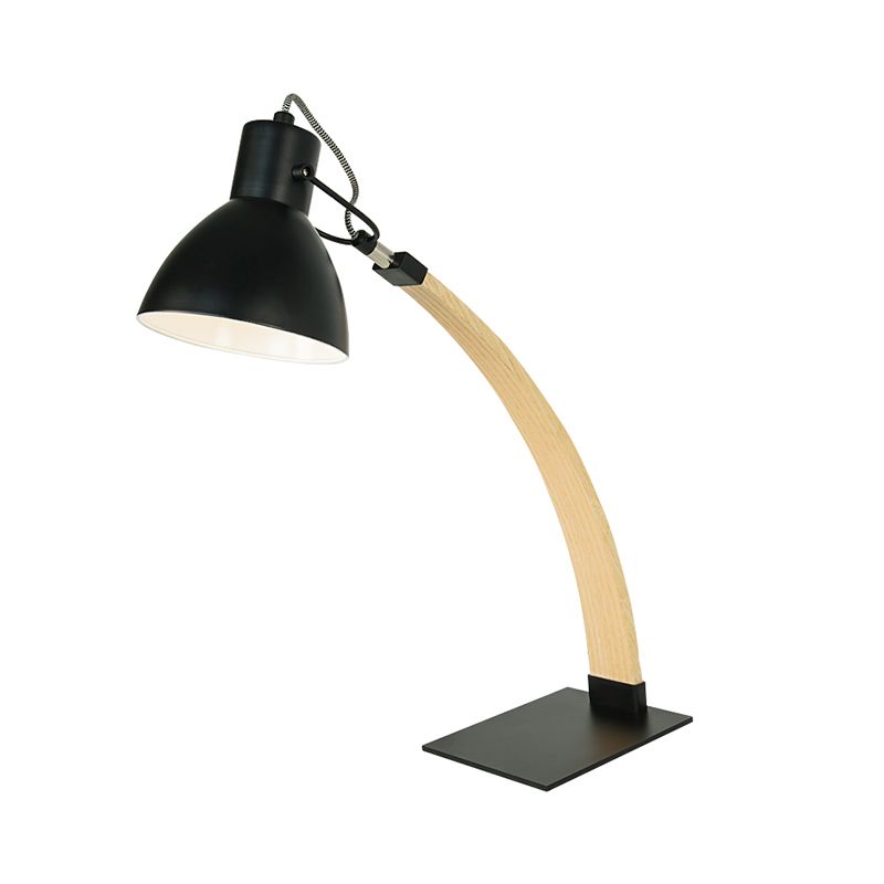 Domed Table Light Modern Metal 1 Head White/Black Small Desk Lamp with Curved Wood Arm