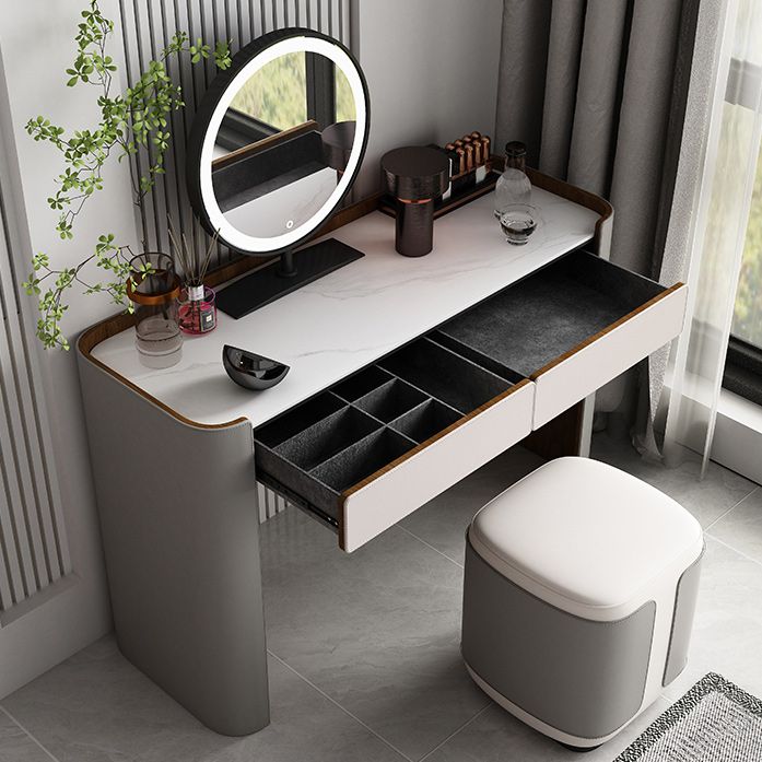 Contemporary with Drawer Lighted Mirror Gray Leather Bedroom Dressing Table