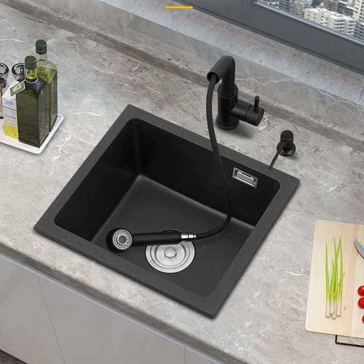 Modern Quartz Sink Black Faucet Kitchen Sink with Adjustable Tray