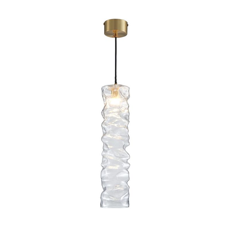 Wrinkled Glass Design Long Stripes Suspended Light Brass Ceiling Plate Modern Style Hanging Light for Bedroom