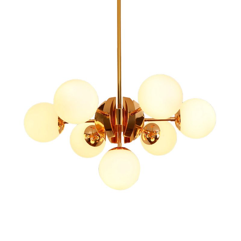 Retro Global Chandelier Pendant Light Milk Glass 7/13 Lights Hanging Ceiling Light in Gold