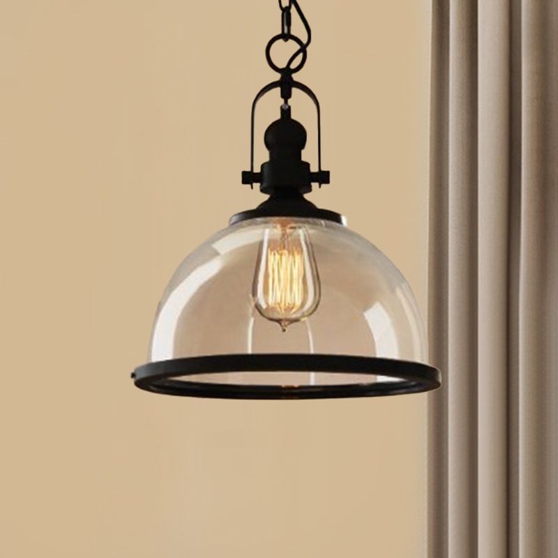 Glass Pot Shaped Suspension Lamp Industrial 1-Light Bistro Bar Pendant Lighting in Black