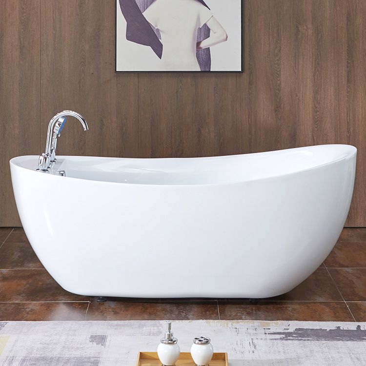 Modern Stand Alone Bathtub White Oval Acrylic Soaking Back to Wall Bath