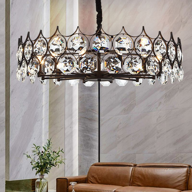 Geometric Living Room Chandelier Pendant Light Beveled Crystal Post-Modern Hanging Light in Black