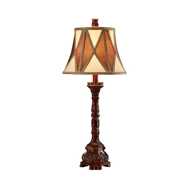 25,5 "/27,5" H Retro Empire Shade Desk Light 1 Bulbe Tissu Night Table Lampe en marron pour chambre d'hôtes