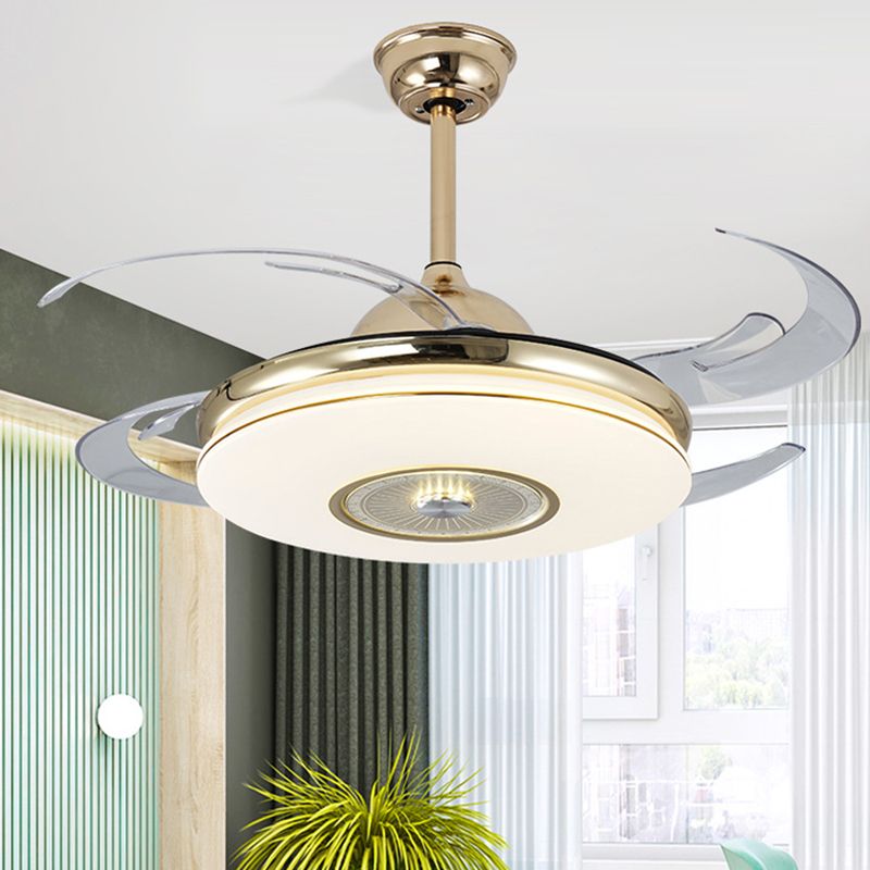 Acrylic Round Semi Flushmount Modern Bedroom 48" Wide LED Hanging Fan Light Fixture in Nickel/Gold with 4 Blades