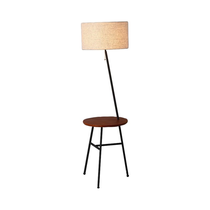 Cono de tela/tambor/luz de piso cónica moderna 1 bulbo negro/blanco/madera lámpara de pie con mesa/rejilla de almacenamiento para sala de estar