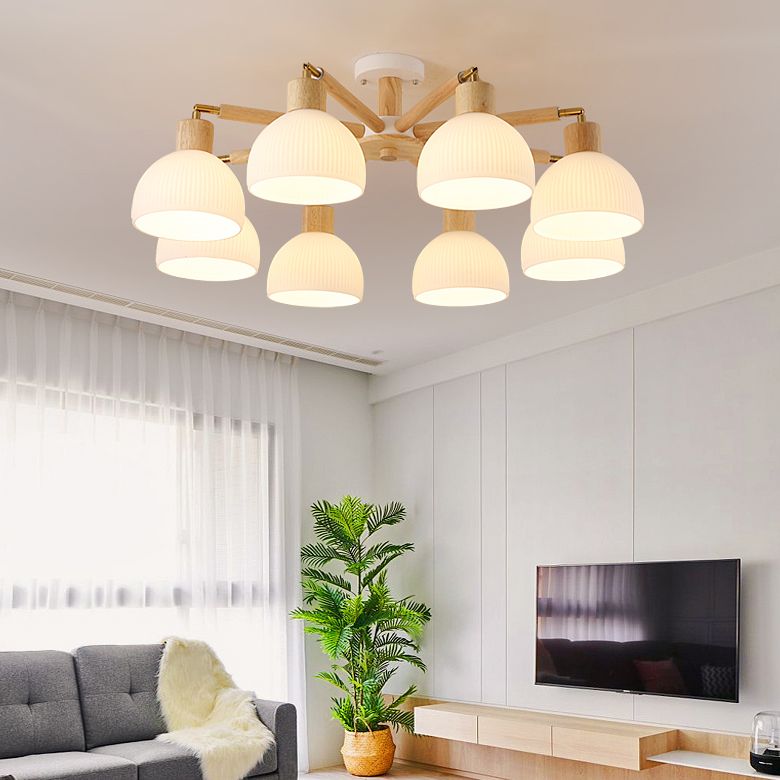 Modern Style Flush Mount Wood Ceiling Light in Brown for Living Room