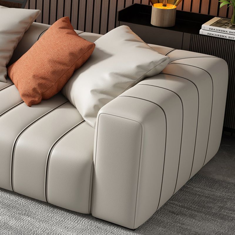 Modernistic Sofa Faux Leather Tufted Off-White Convertible Sofa for Living Room