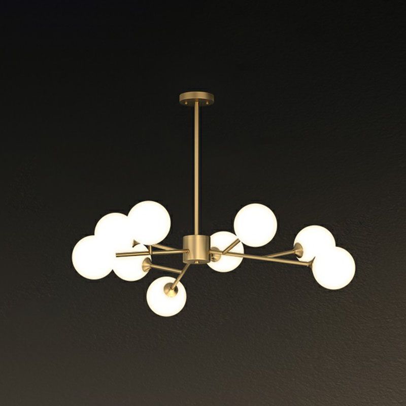 Branche d'arbre postmoderne Chandelier Milk Ball Verre Salon Hanging Light in Gold