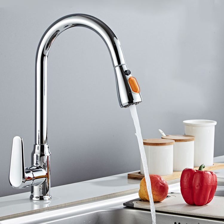 Contemporary Kitchen Sink Faucet Copper Swivel Spout with Pull out Faucet