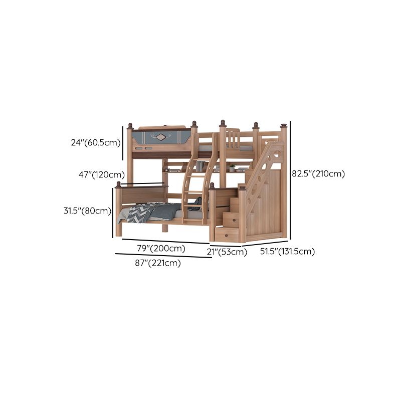 Gender Neutral Solid Wood Kids Bed Mid-Century Modern Bunk Bed with Storage