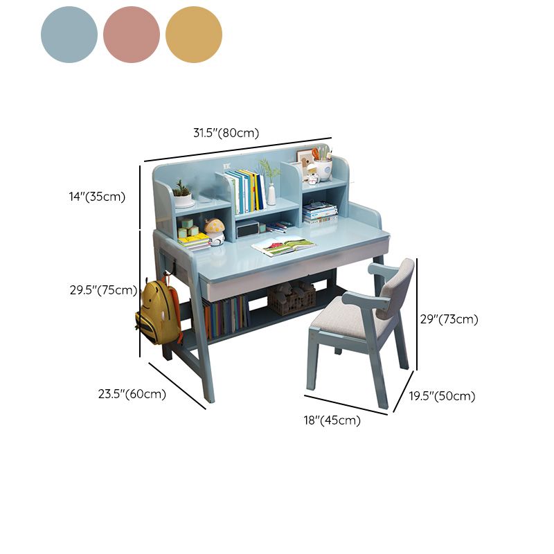 Adjustable Kids Desks & Chair Set with Hutch Solid Wood 43.3" H Child Desks Writing Desks