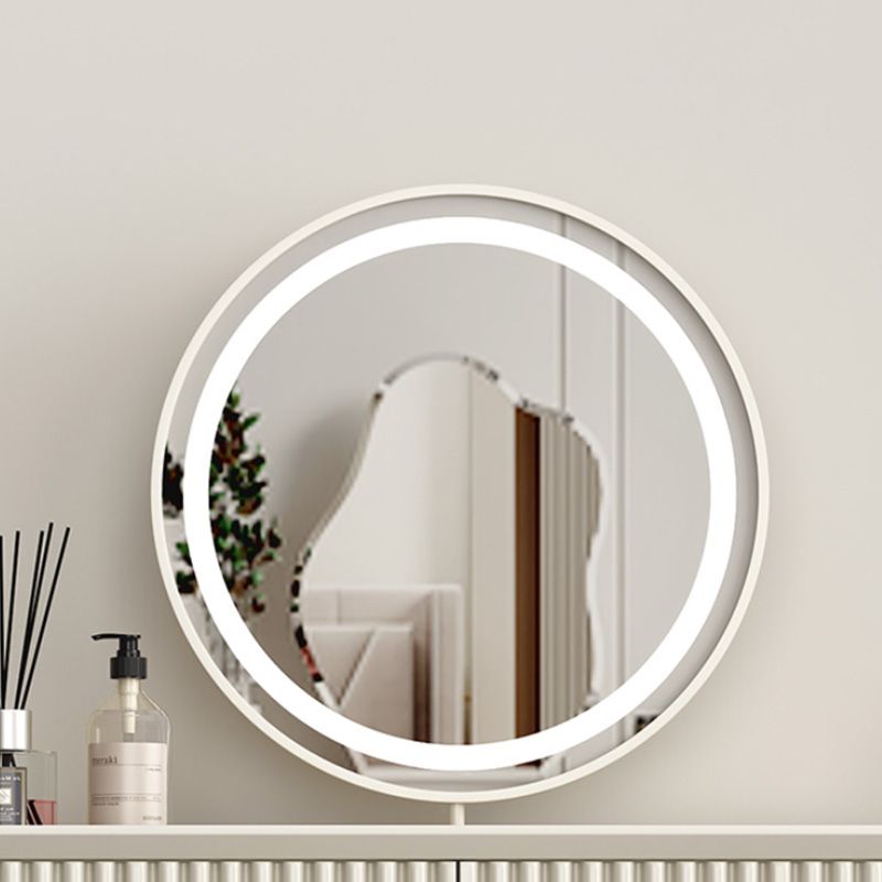 Contemporary White Solid Wood With Drawer Lighted Mirror Make-up Vanity