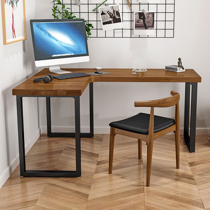 Solid Wood Pedestal Writing Desk Industrial L-Shape Office Desk