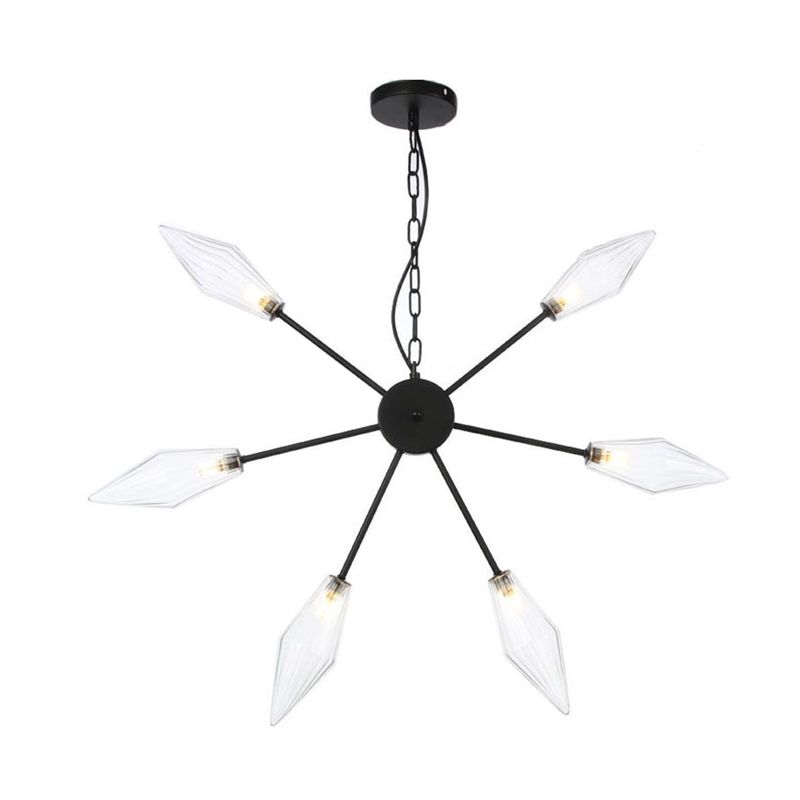 6/9/12 Lights Chandelier Lamp Industrial Sputnik Amber/Clear Glass Ceiling Light Fixture in Black/Copper/Chrome