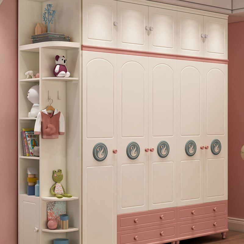 Pink and White Bedroom Armoire with Garment Rod Modern Wardrobe Closet