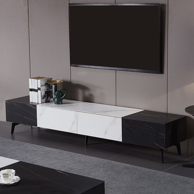 Modern Stone TV Stand Pine TV Media Stand with Drawers for Living Room